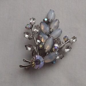 Moonstone and AB Rhinestone Brooch